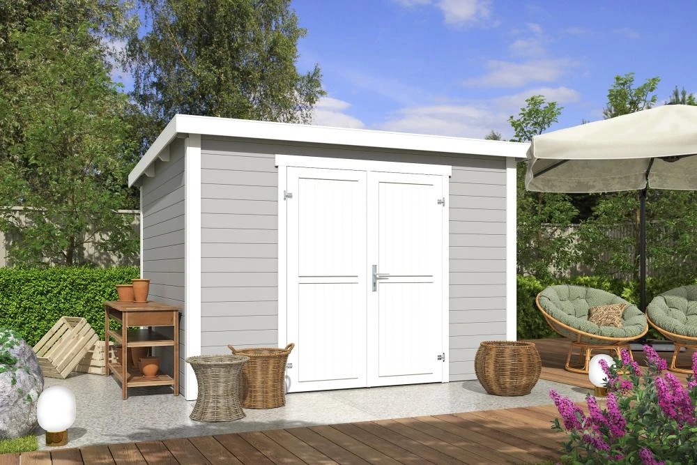 Outdoor Life Blokhut Lotta Platinum Grey-Wit 300 x 250 cm - Afbeelding 1